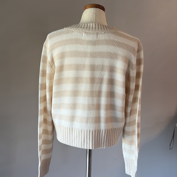 Jessica Simpson relaxed fit Beige Striped Cardigan button down V neck cropped M - Picture 8 of 14